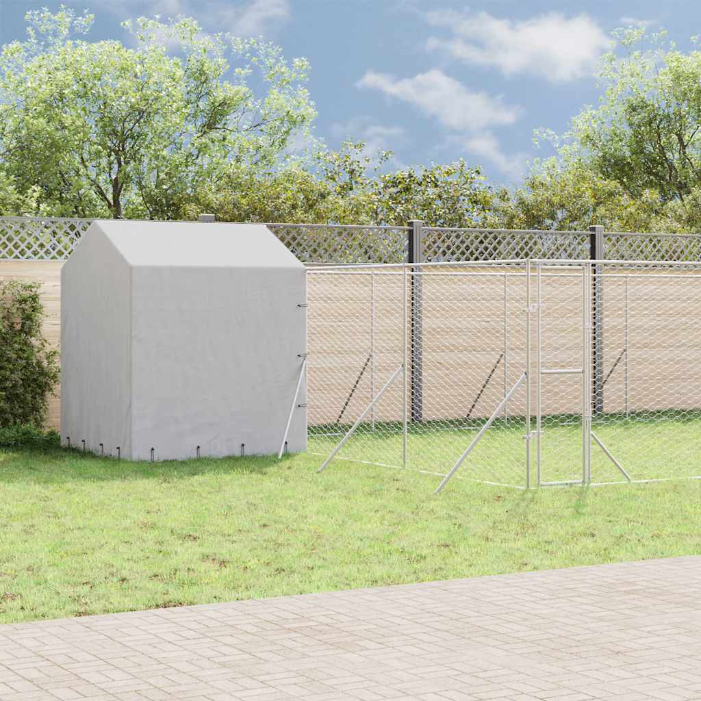 vidaXL Dog Kennel with Roof 4x4x2.5 m Galvanized Steel Silver