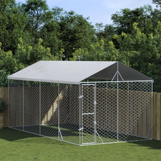 vidaXL Dog Kennel with Roof 3x1.5x2.5 m Galvanized Steel Silver