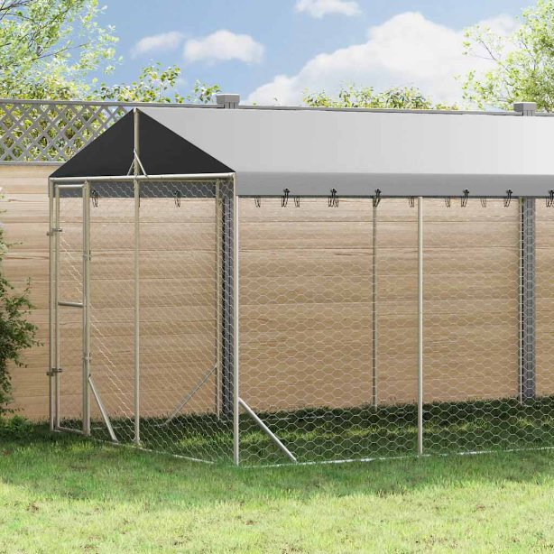 vidaXL Dog Kennel with Roof 3x1.5x2.5 m Galvanized Steel Silver