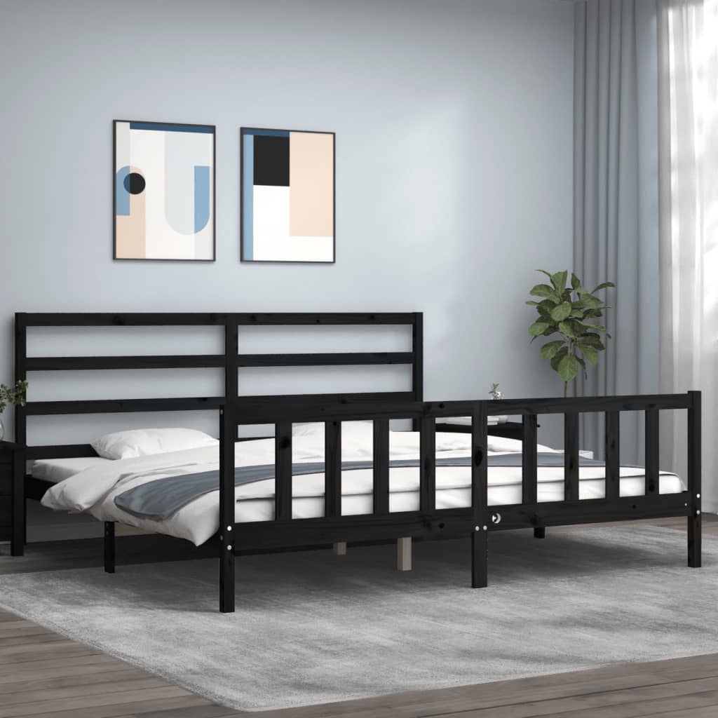 vidaXL Bedframe met hoofdbord massief hout zwart