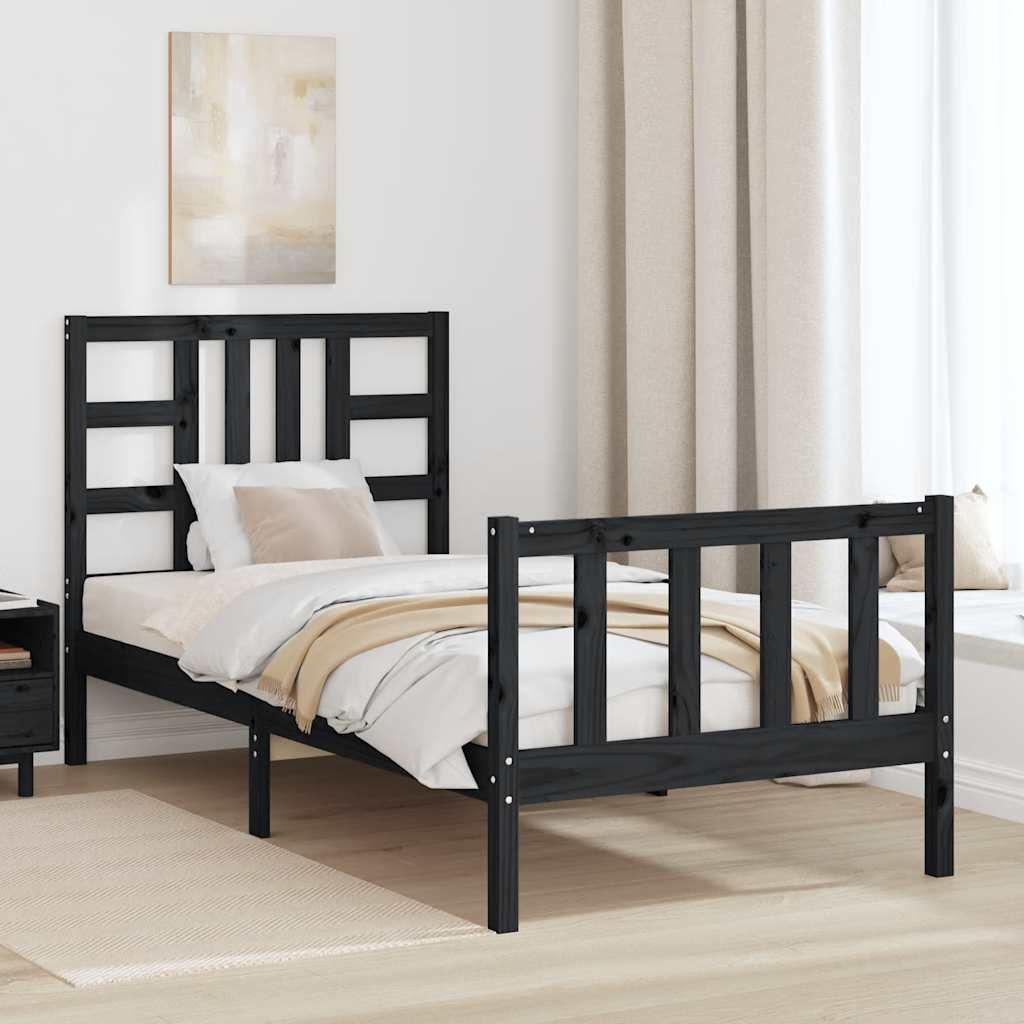 vidaXL Bedframe met hoofdbord massief hout zwart
