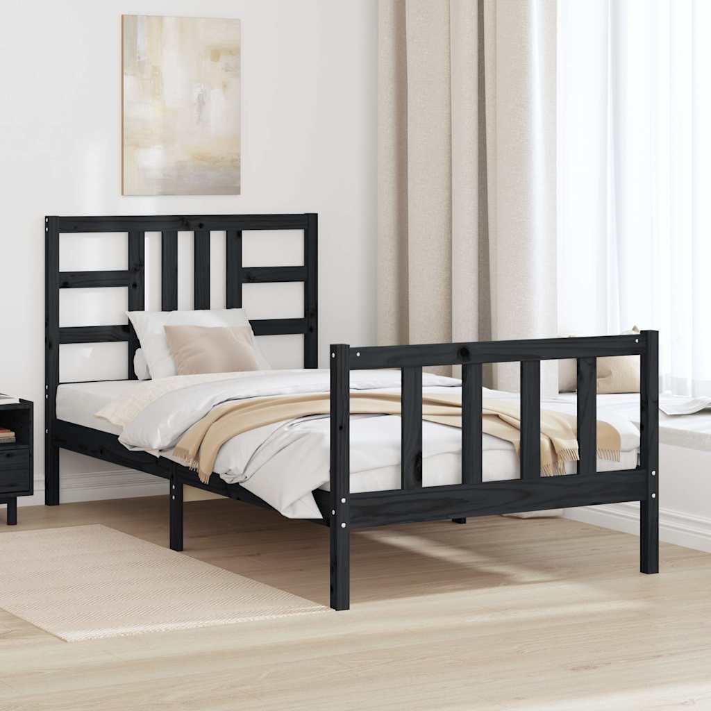 vidaXL Bedframe met hoofdbord massief hout zwart