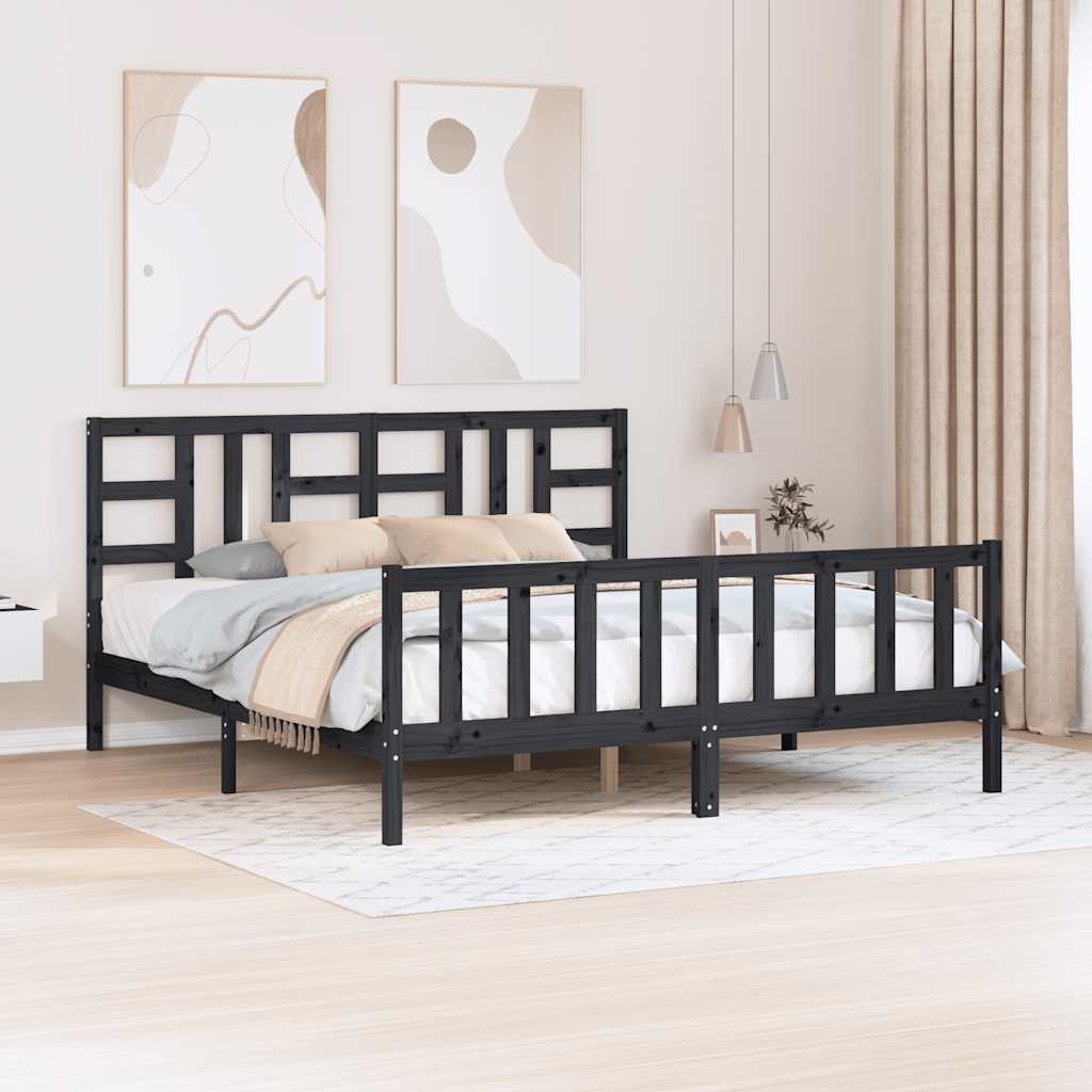 vidaXL Bedframe met hoofdbord massief hout zwart