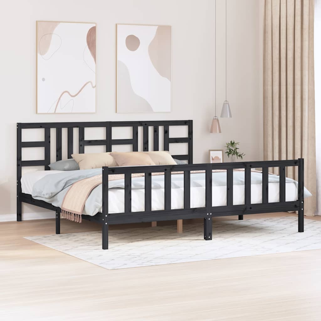 vidaXL Bedframe met hoofdbord massief hout zwart