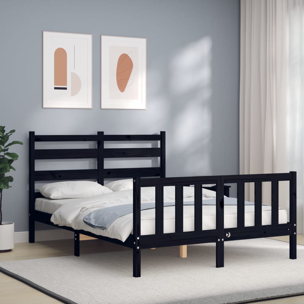 vidaXL Bedframe met hoofdbord massief hout zwart