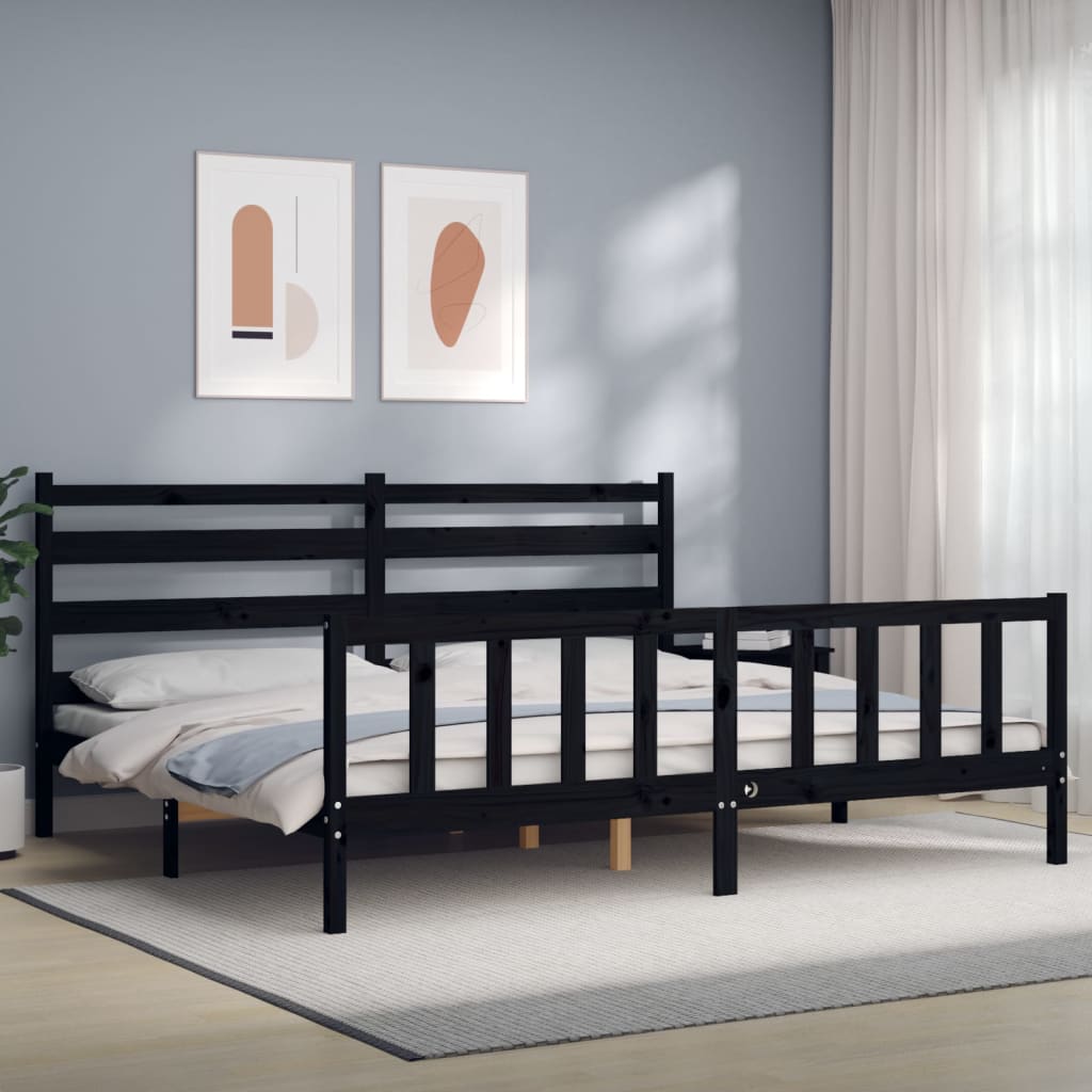 vidaXL Bedframe met hoofdbord massief hout zwart