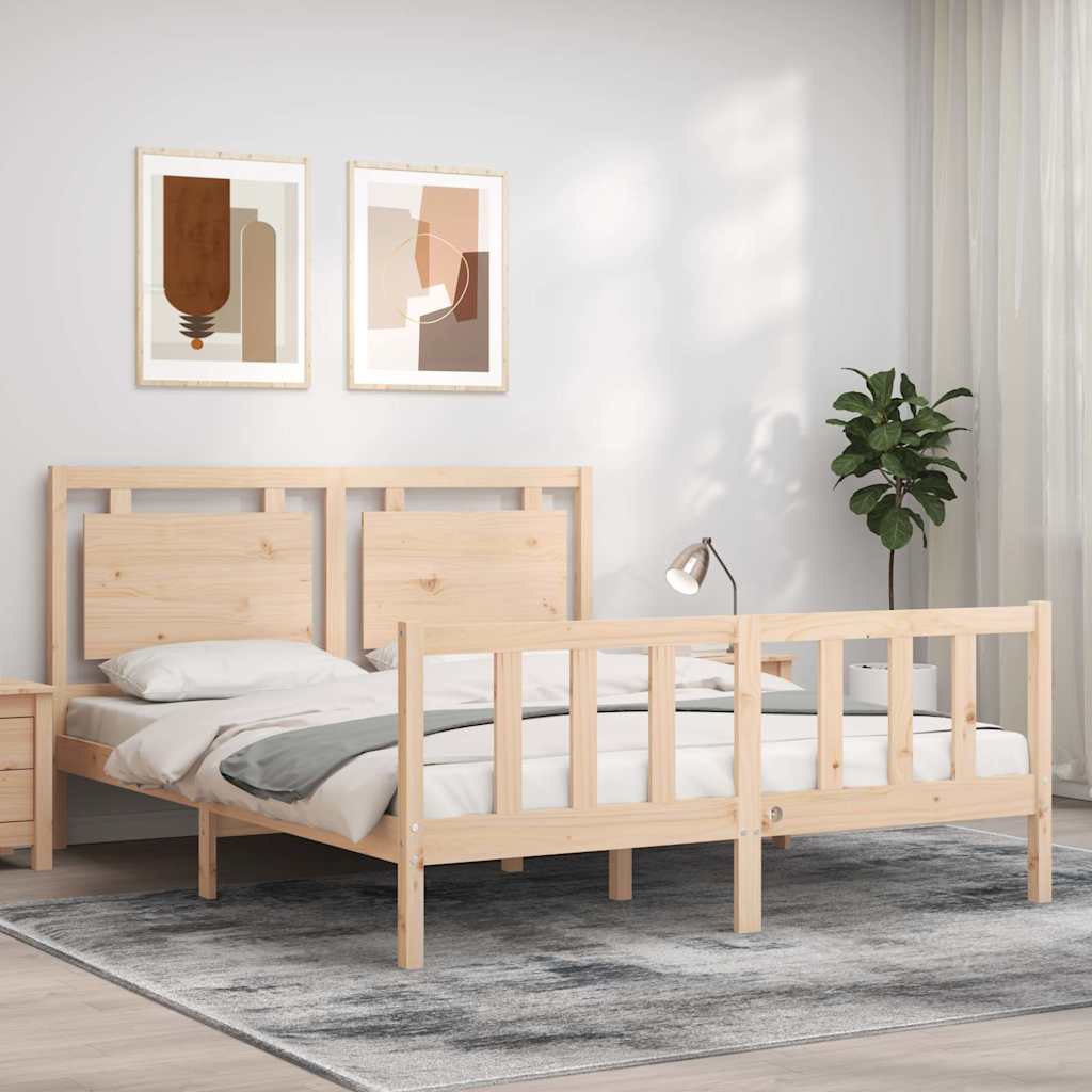 vidaXL Bedframe met hoofdbord massief hout zwart
