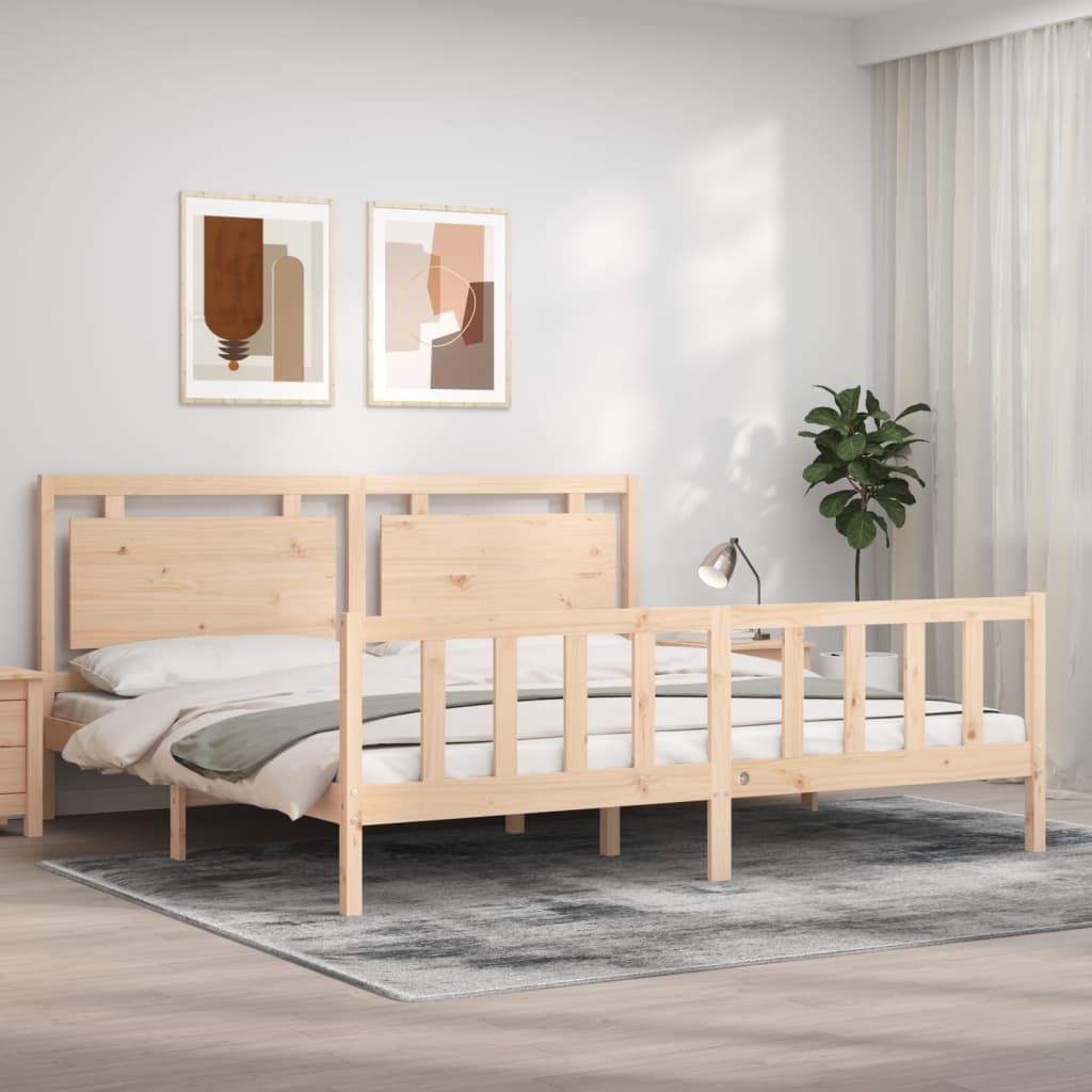 vidaXL Bedframe met hoofdbord massief hout zwart