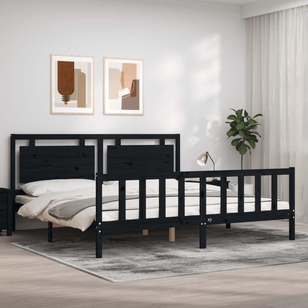 vidaXL Bedframe met hoofdbord massief hout zwart