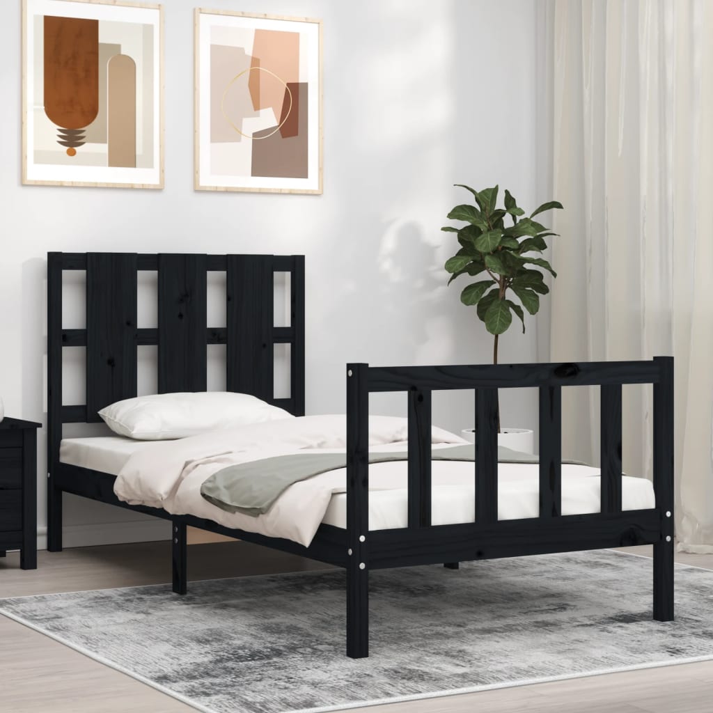vidaXL Bedframe met hoofdbord massief hout zwart