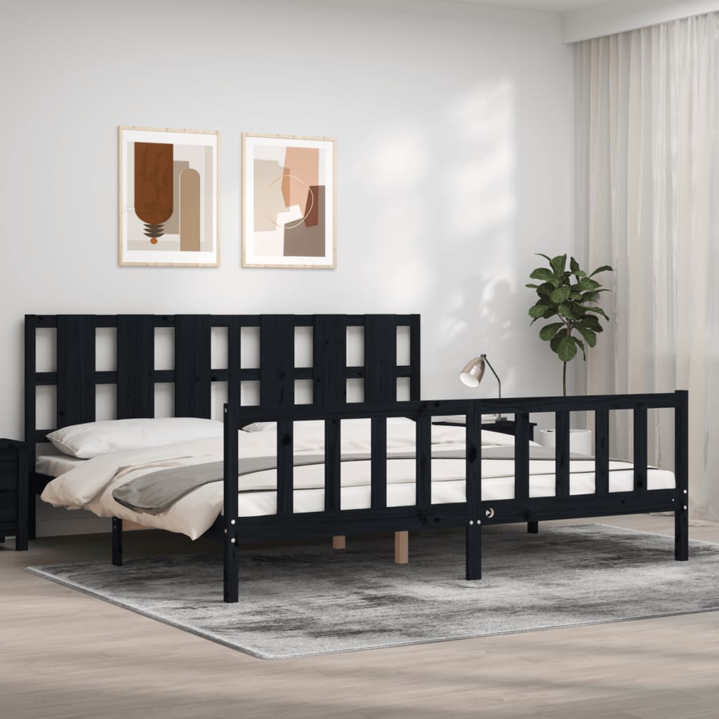 vidaXL Bedframe met hoofdbord massief hout zwart