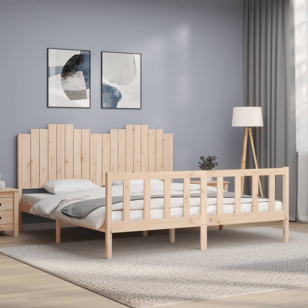 vidaXL Bedframe met hoofdbord massief hout zwart