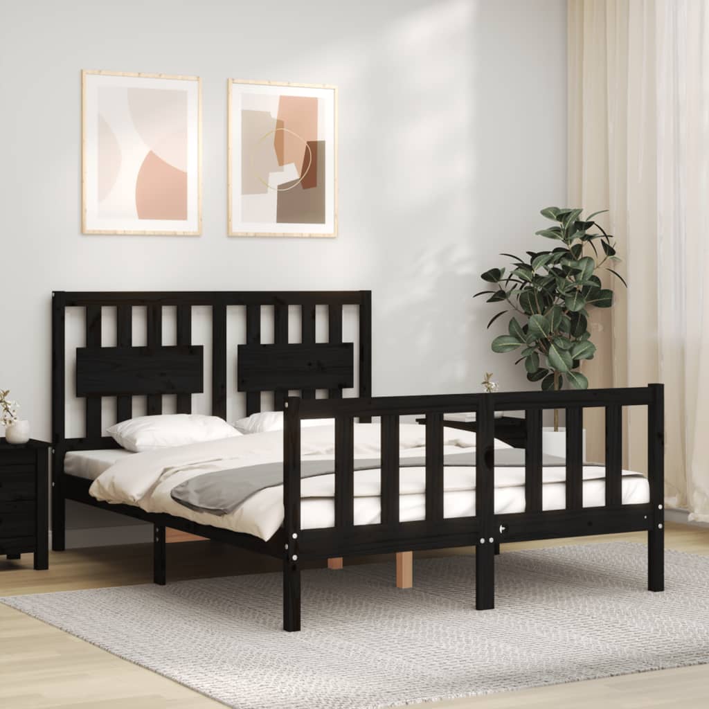 vidaXL Bedframe met hoofdbord massief hout zwart