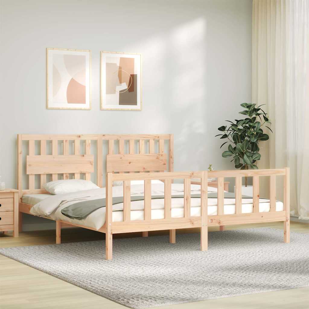 vidaXL Bedframe met hoofdbord massief hout zwart