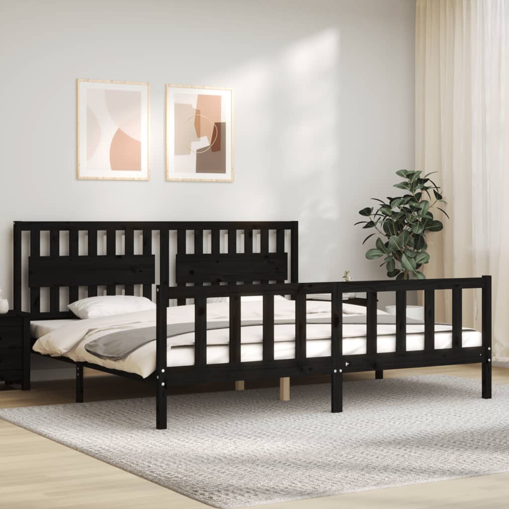 vidaXL Bedframe met hoofdbord massief hout zwart