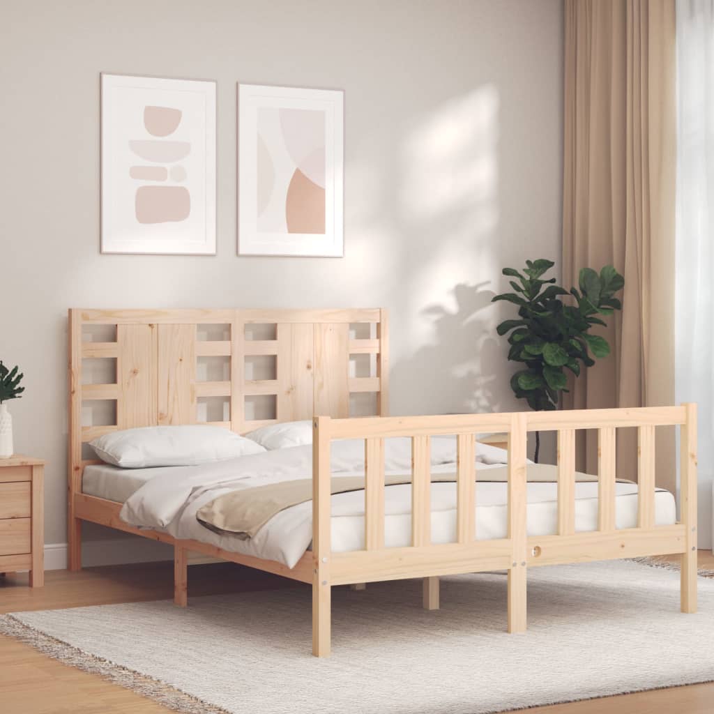 vidaXL Bedframe met hoofdbord massief hout zwart