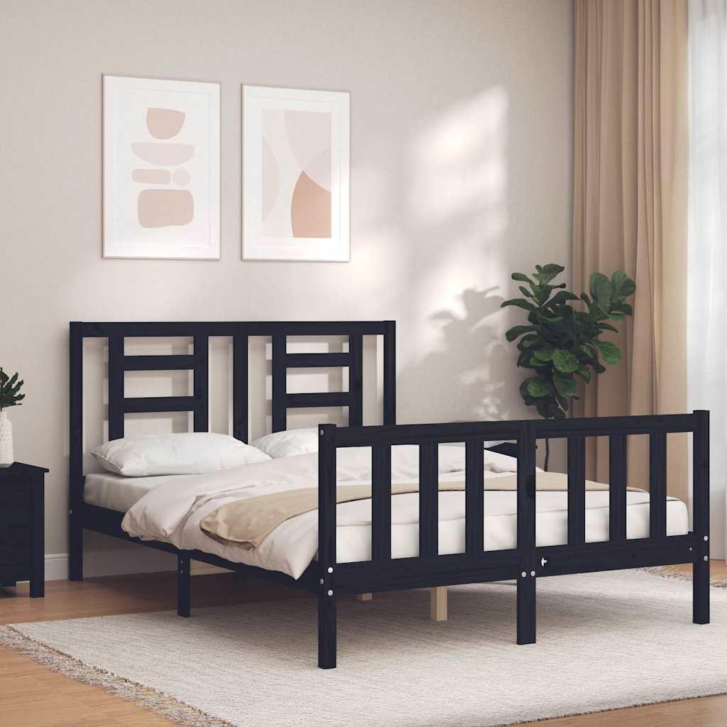 vidaXL Bed Frame with Headboard Solid Wood White