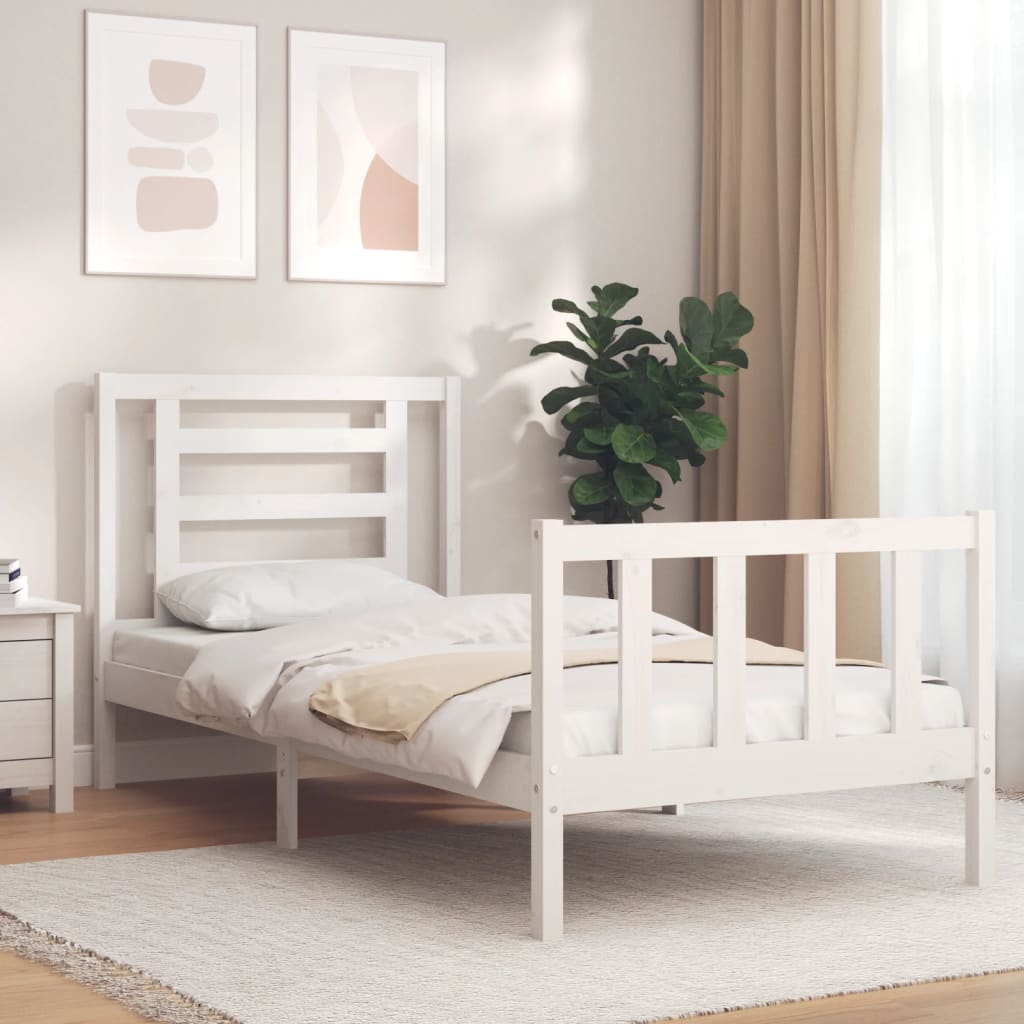 vidaXL Bed Frame with Headboard Solid Wood White