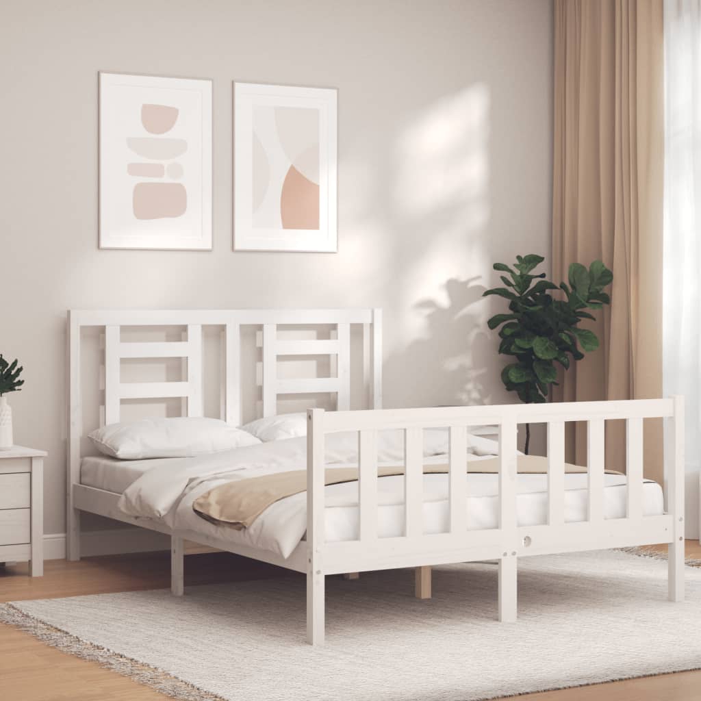 vidaXL Bed Frame with Headboard Solid Wood White