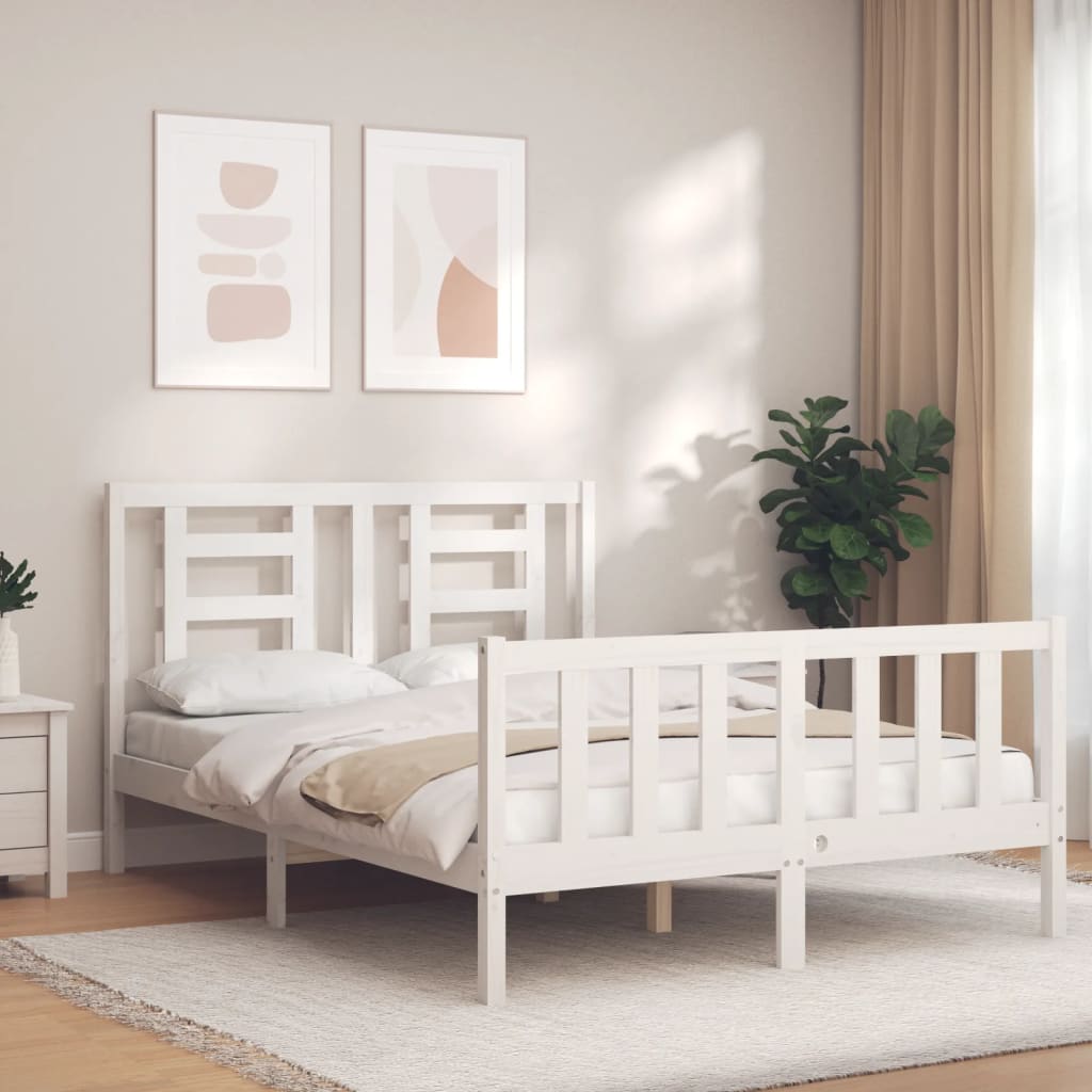 vidaXL Bed Frame with Headboard Solid Wood White