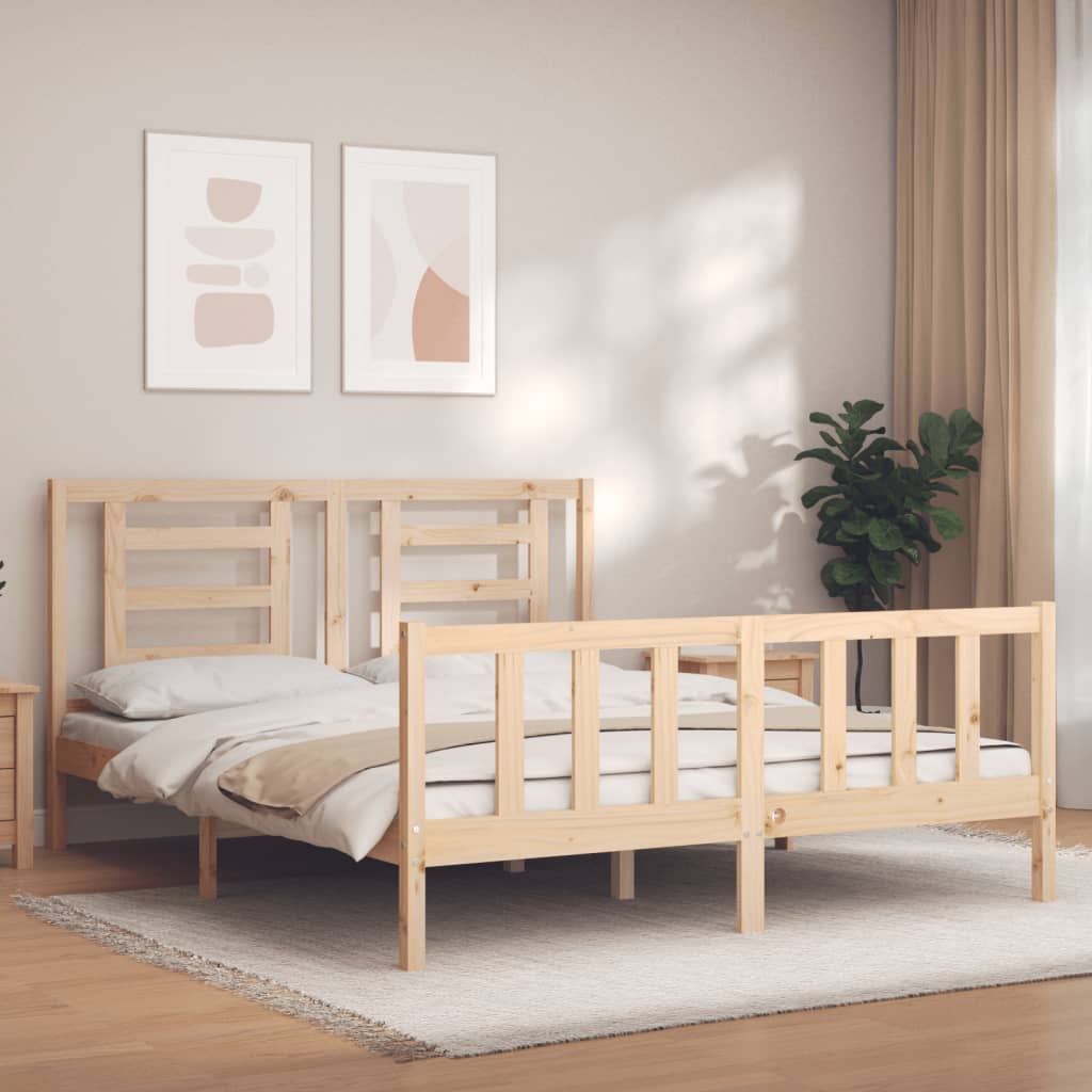 vidaXL Bed Frame with Headboard Solid Wood White
