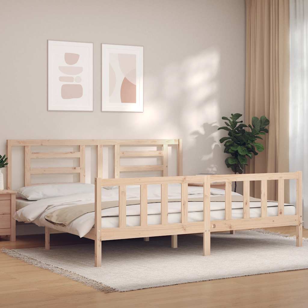 vidaXL Bed Frame with Headboard Solid Wood White
