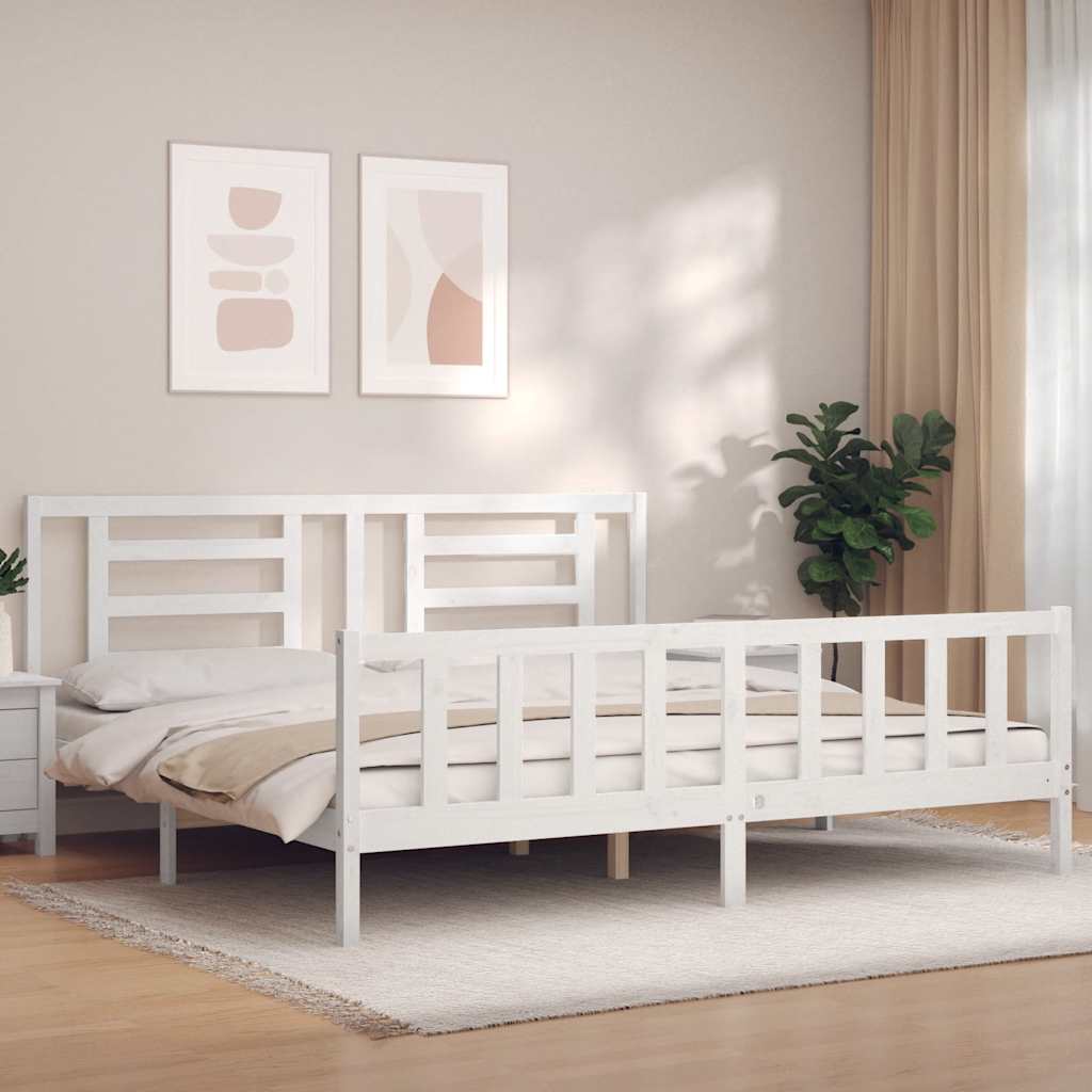 vidaXL Bed Frame with Headboard Solid Wood White