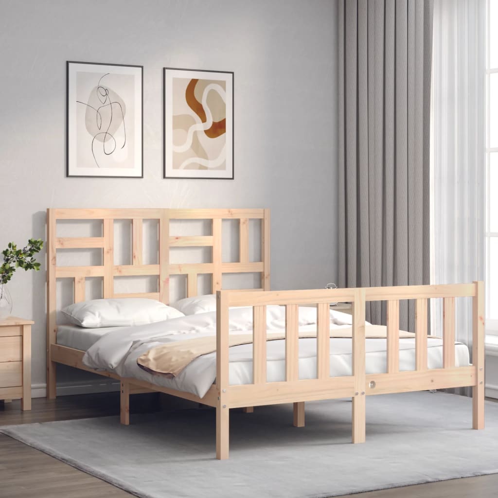 vidaXL Bed Frame with Headboard Solid Wood