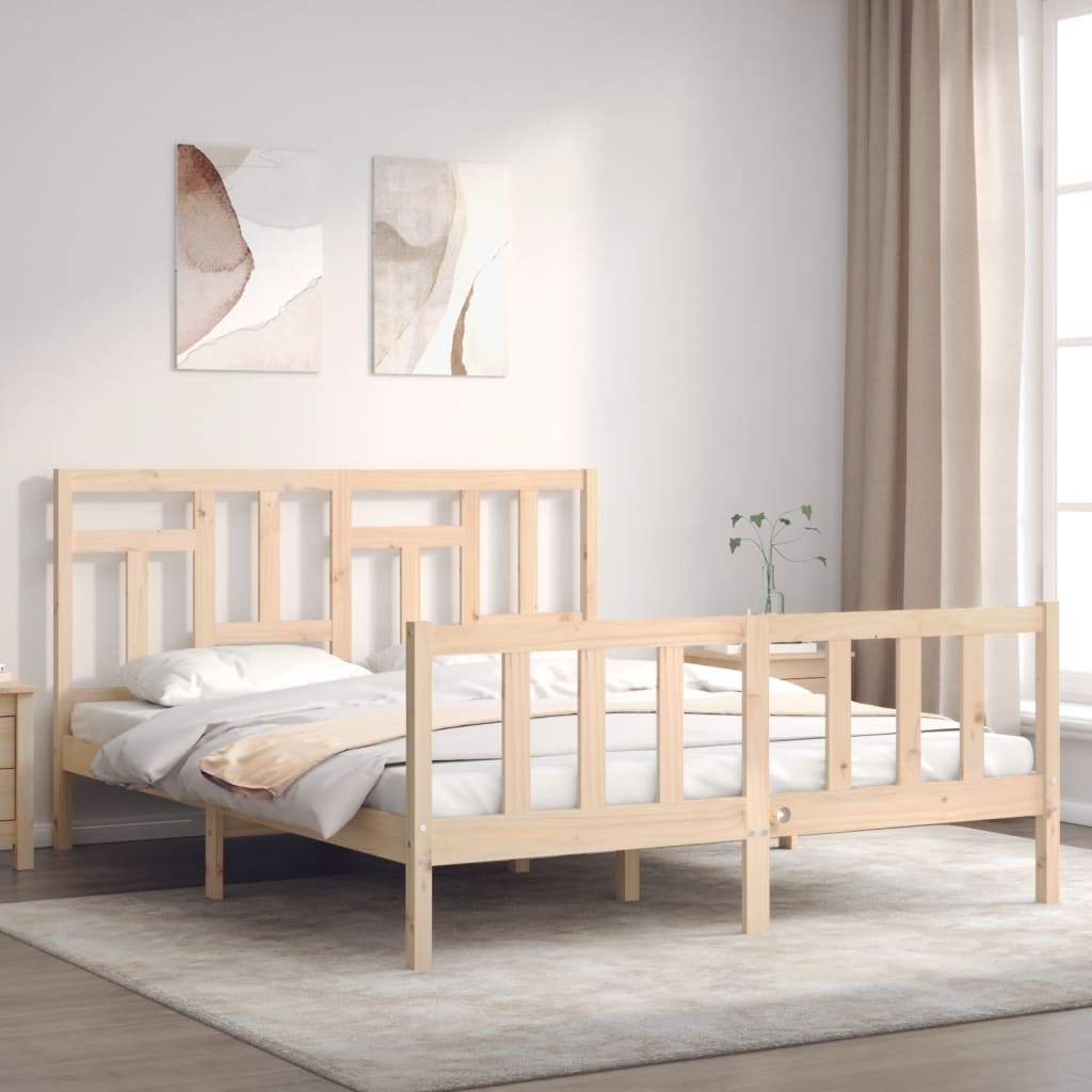 vidaXL Bedframe met hoofdbord massief hout zwart