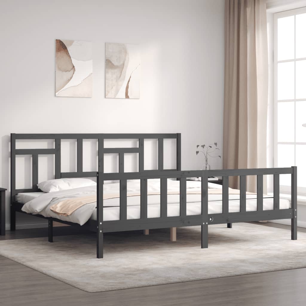 vidaXL Bedframe met hoofdbord massief hout zwart