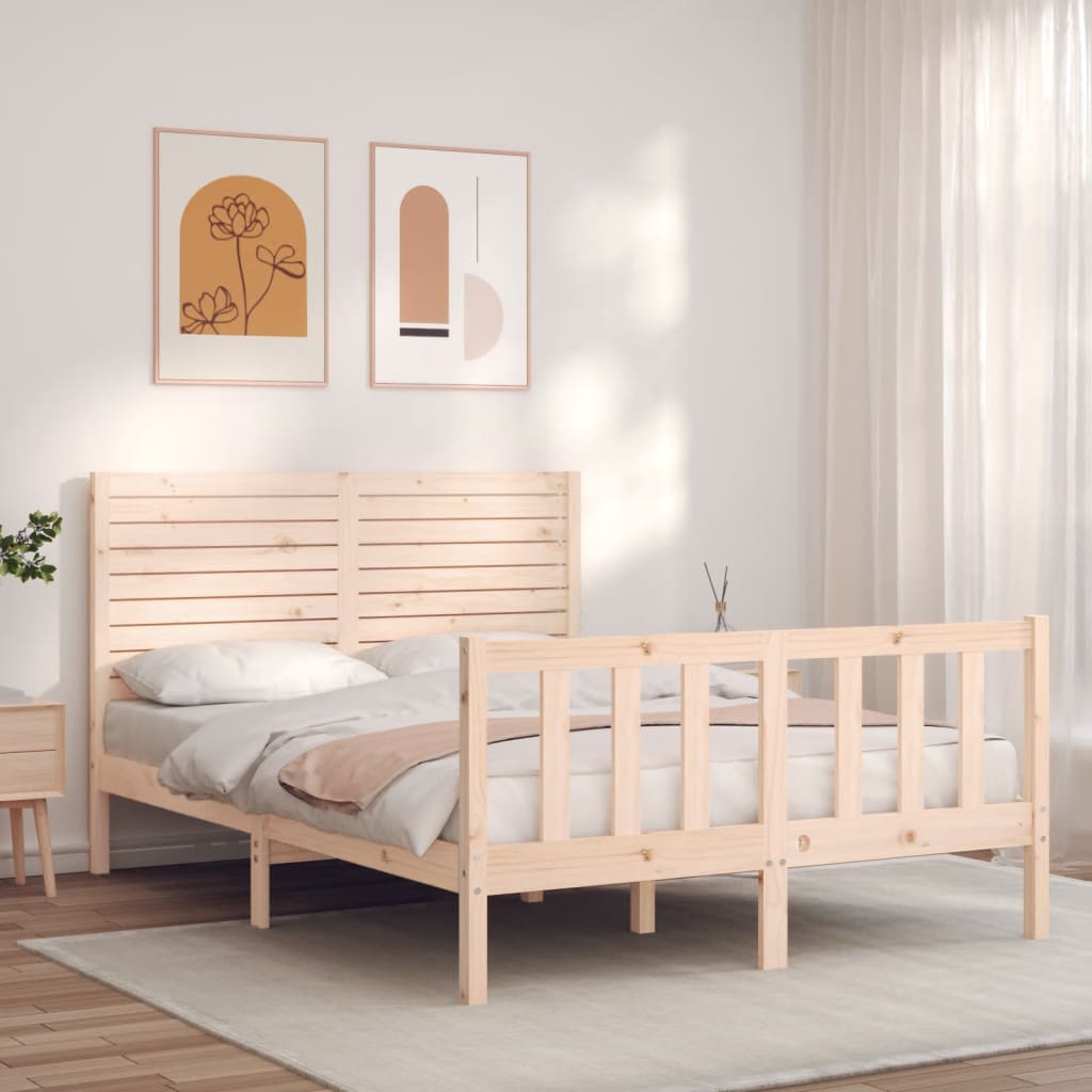 vidaXL Bed Frame with Headboard Solid Wood