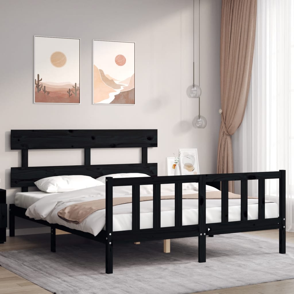vidaXL Bedframe met hoofdbord massief hout