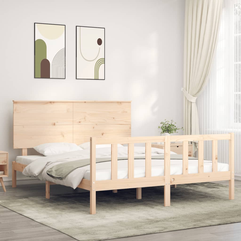 vidaXL Bedframe met hoofdbord massief hout wit