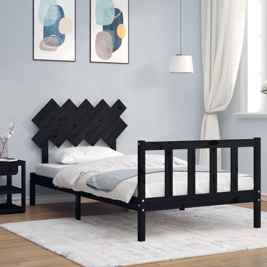 vidaXL Bedframe met hoofdbord massief hout zwart