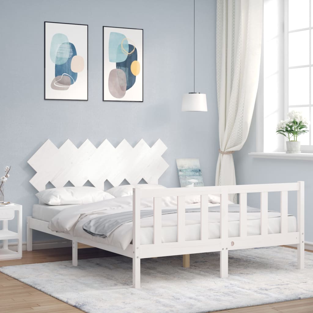 vidaXL Bedframe met hoofdbord massief hout zwart