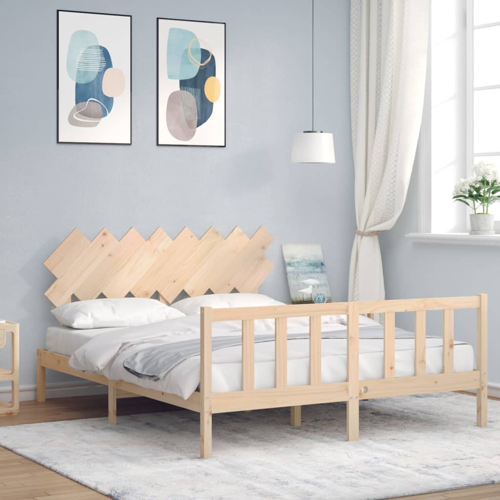 vidaXL Bedframe met hoofdbord massief hout zwart