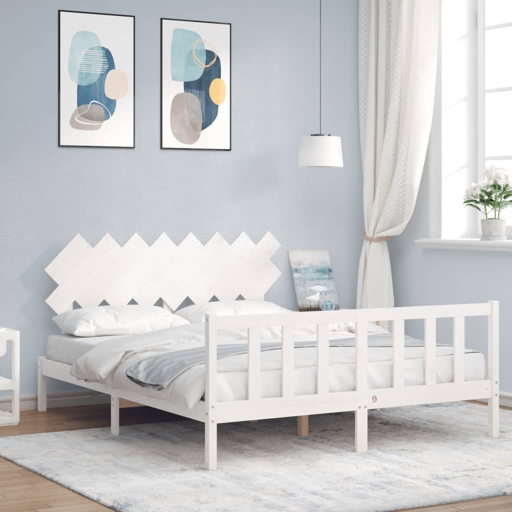 vidaXL Bedframe met hoofdbord massief hout zwart