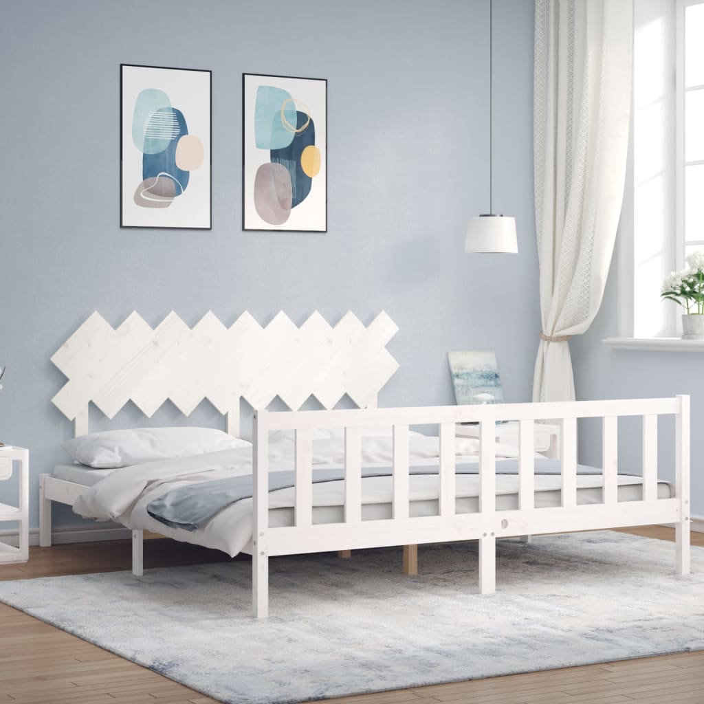 vidaXL Bedframe met hoofdbord massief hout zwart