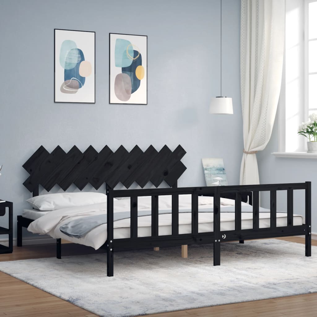 vidaXL Bedframe met hoofdbord massief hout zwart