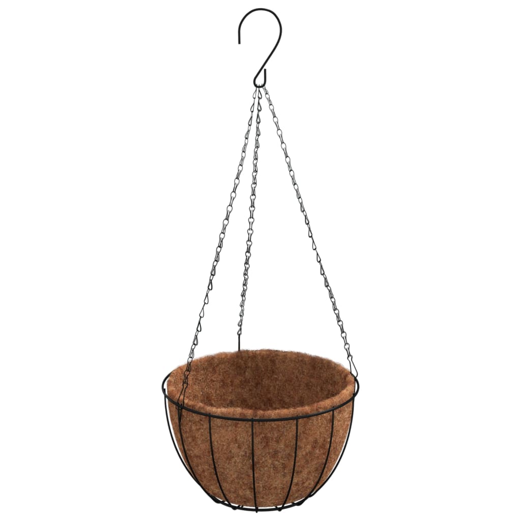 vidaXL Plantenbakken hangend 4 st met kokosbak staal Ø 30x52 cm zwart