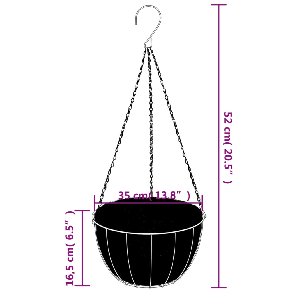 vidaXL Plantenbakken hangend 4 st met kokosbak staal Ø 30x52 cm zwart