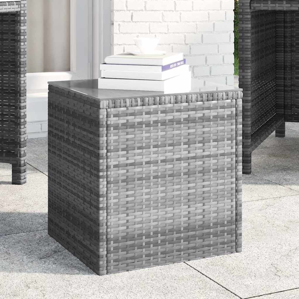 vidaXL Bijzettafel 40x37x40,5 cm poly rattan en gehard glas grijs