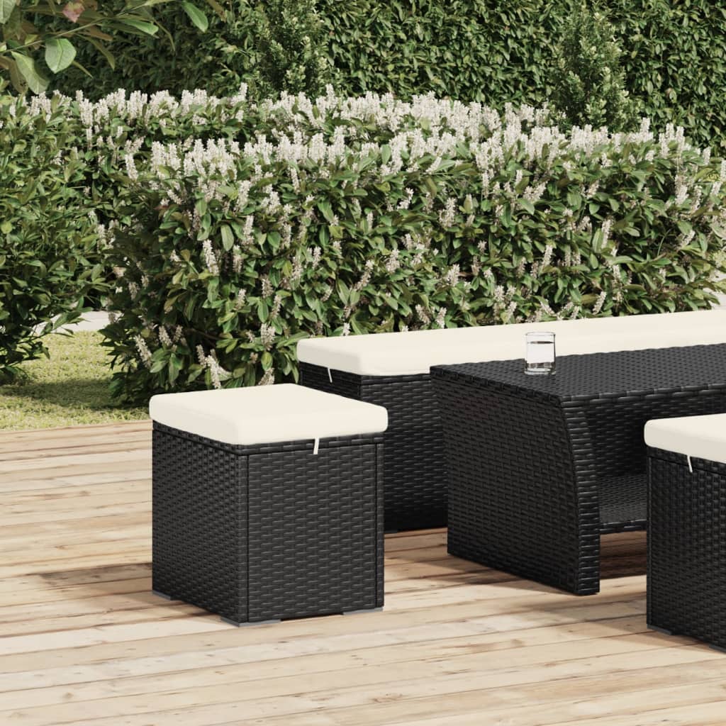 vidaXL Stool with Cushion 40x30x40 cm Poly Rattan Black