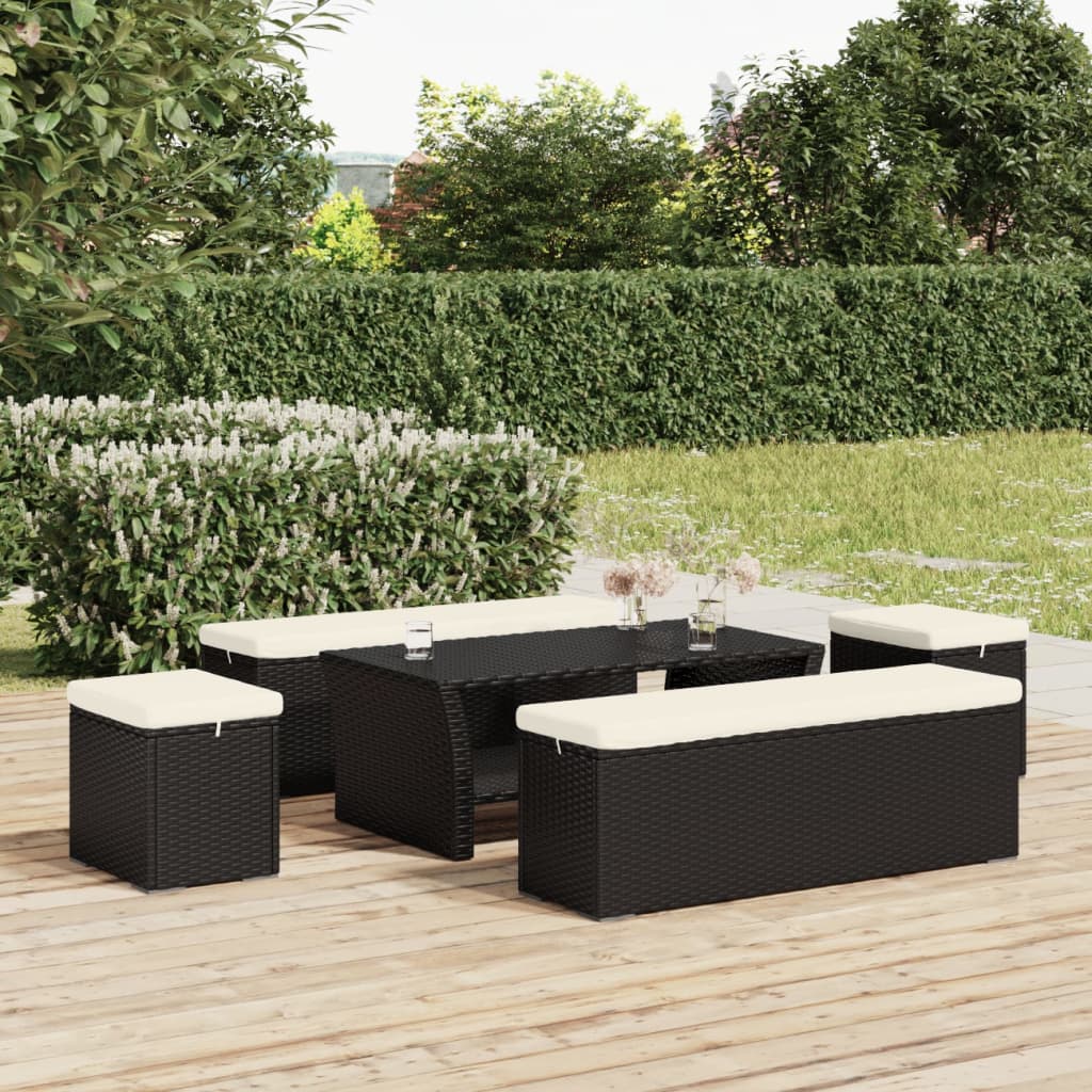 vidaXL Stool with Cushion 40x30x40 cm Poly Rattan Black