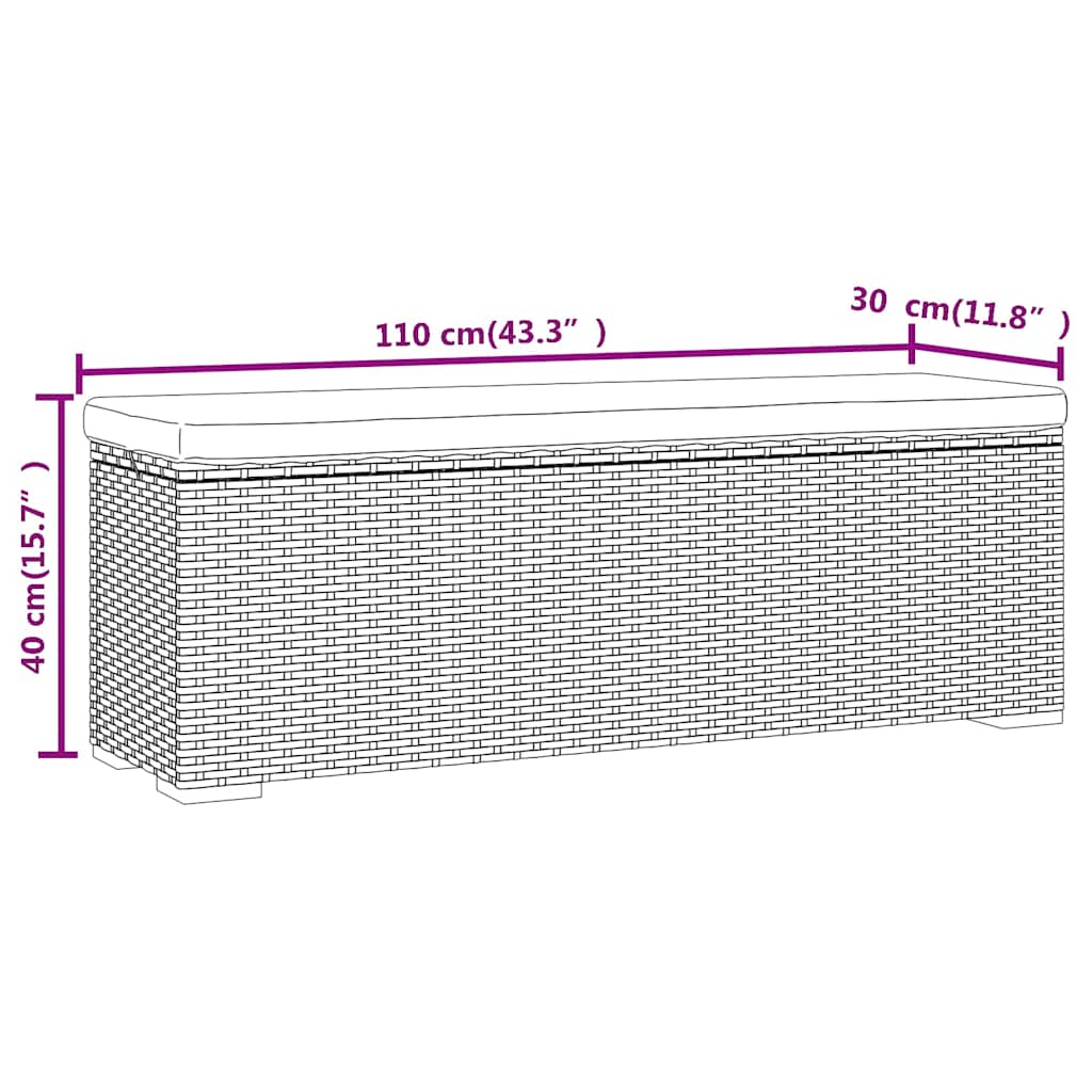 vidaXL Voetenbankje met kussen 110x30x40 cm poly rattan zwart