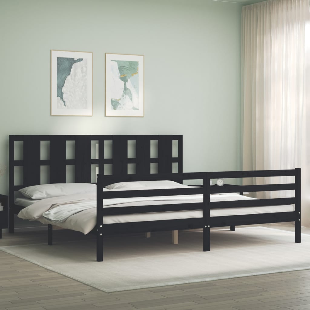vidaXL Bedframe met hoofdbord massief hout grijs 200x200 cm