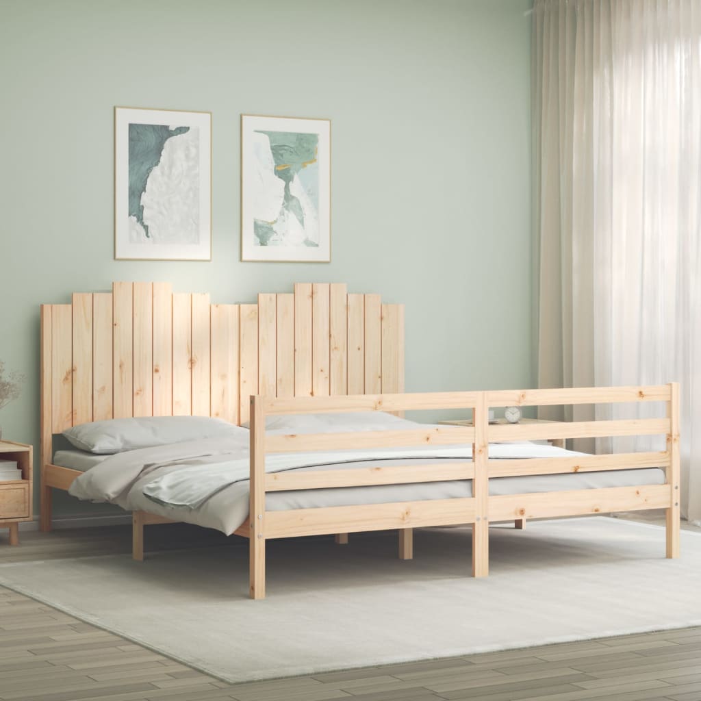 vidaXL Bed Frame with Headboard Solid Wood