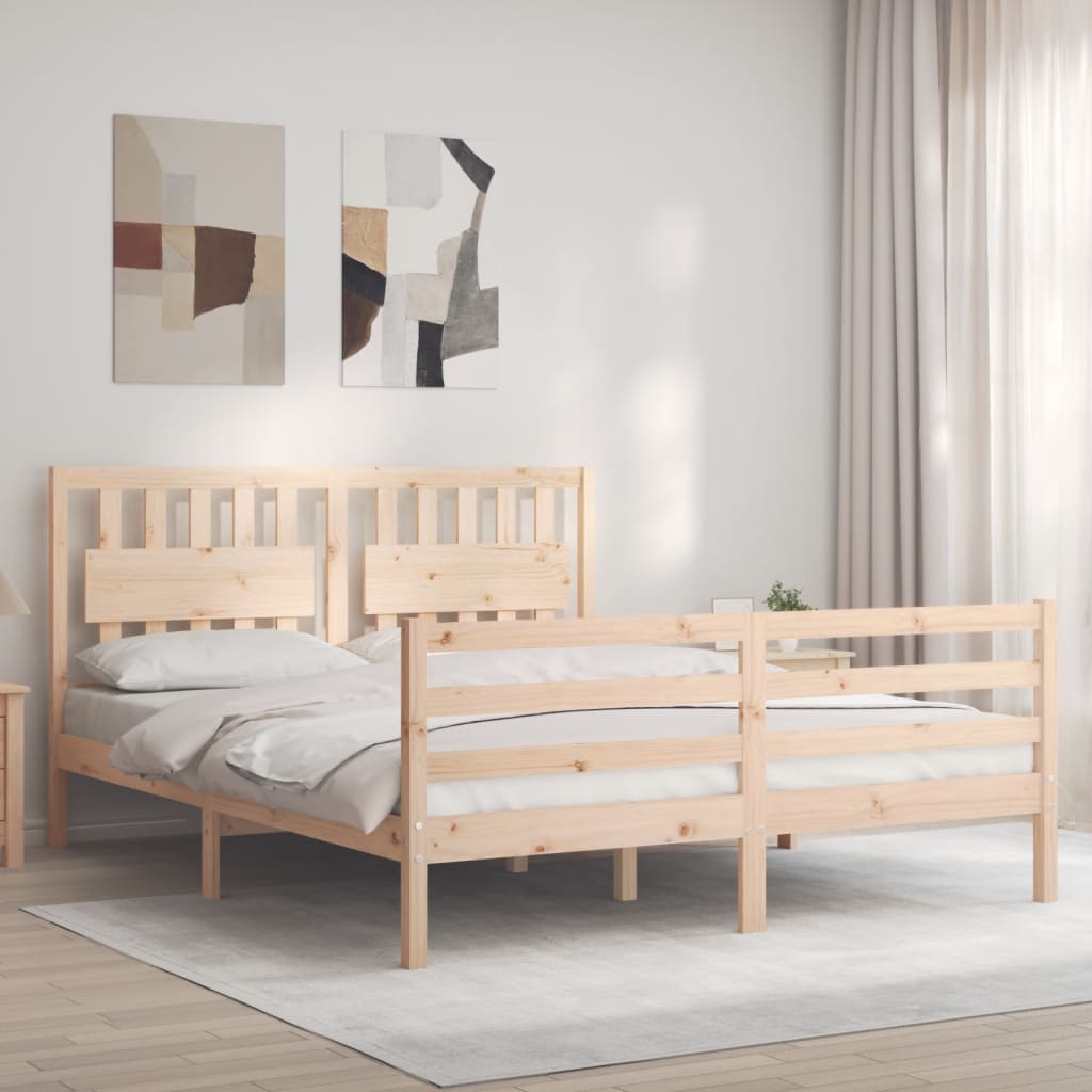 vidaXL Bed Frame with Headboard Solid Wood