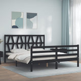 vidaXL Bed Frame with Headboard Solid Wood Grey 200x200 cm