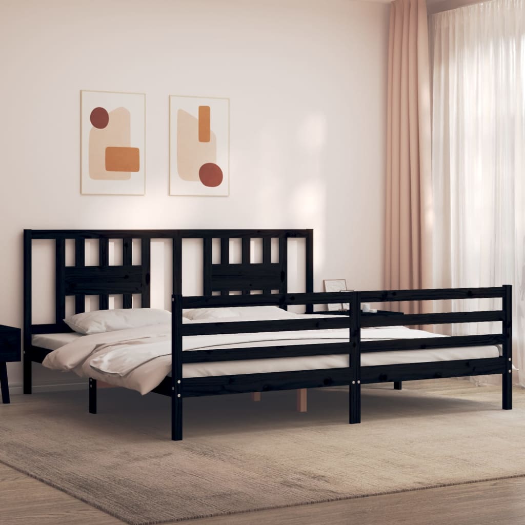 vidaXL Bed Frame with Headboard Solid Wood Grey 200x200 cm